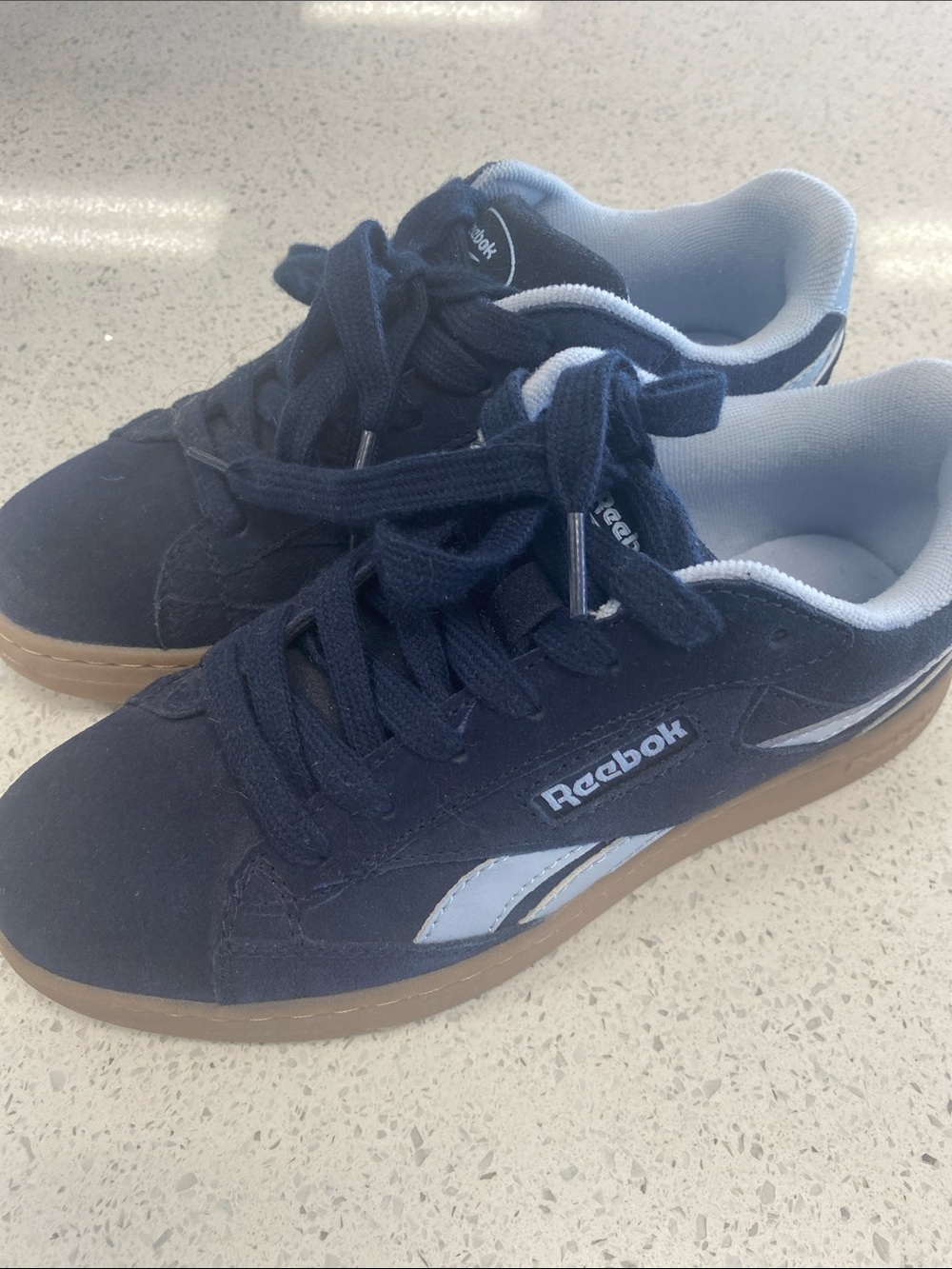 Reebok Navy Blue Suede Sneakers with Gum Sole